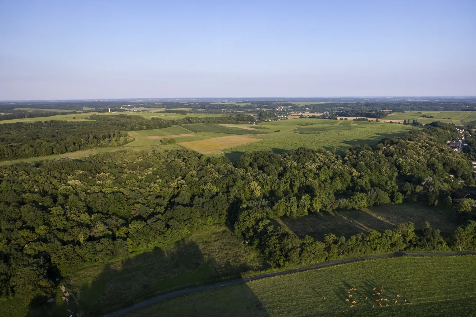 Aerial view of Vernou-sur-Brenne and the valley, Domaine Les Vaux Louis vineyards